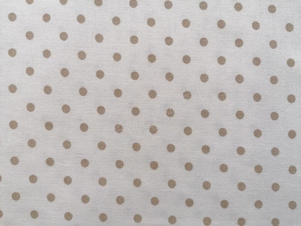 Látka puntík béžový 4 mm na bílé